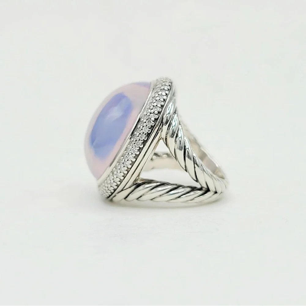 David Yurman Signature Oval Ring With Lavender Moonstone And Diamonds - Picture 5 of 15